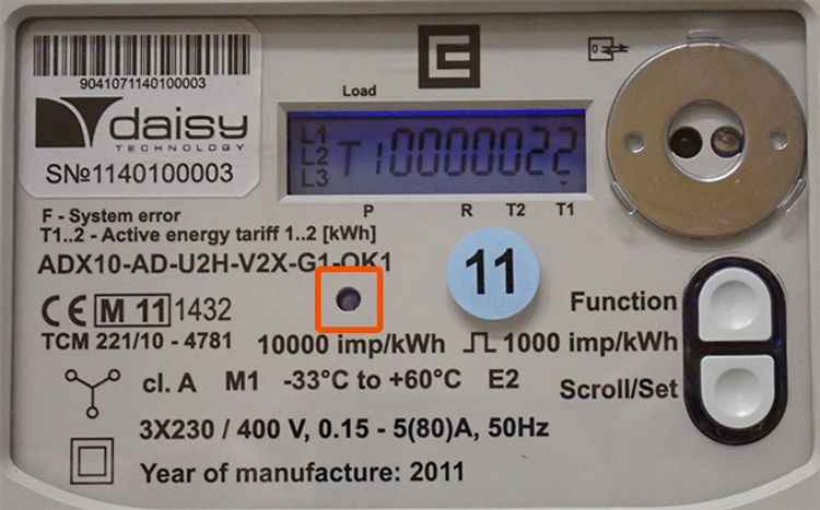 blikání metrologické diody signalizuje průchod elektrické energie