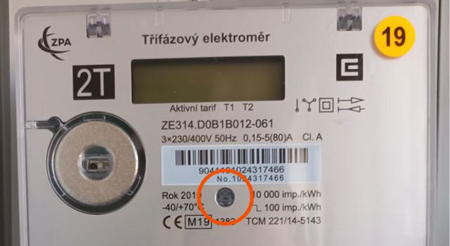 Ukázka místa připevnění metrologické diody
