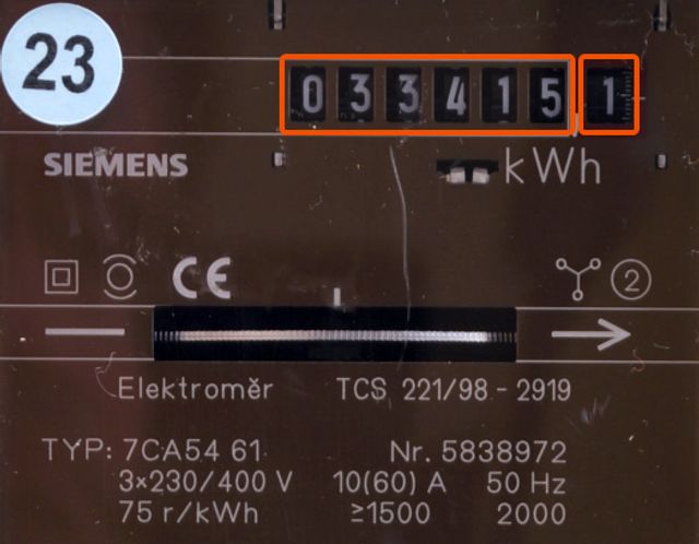 Stav elektroměru je 33 415,1 kWh