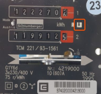 šipka míří dolů směrem k dolnímu číselníku = nízký tarif