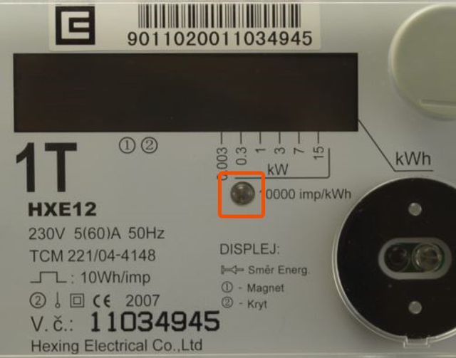 Blikání metrologické diody signalizuje průchod elektrické energie