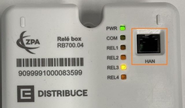 Ukázka místa připojení rozhraní HAN na relé boxu