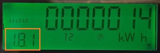 Stav elektroměru ve vysokém tarifu je 14 kWh Stav elektroměru ve vysokém tarifu je 14 kWh