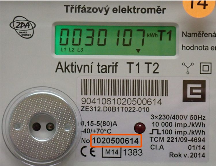 číslo elektroměru číslo elektroměru