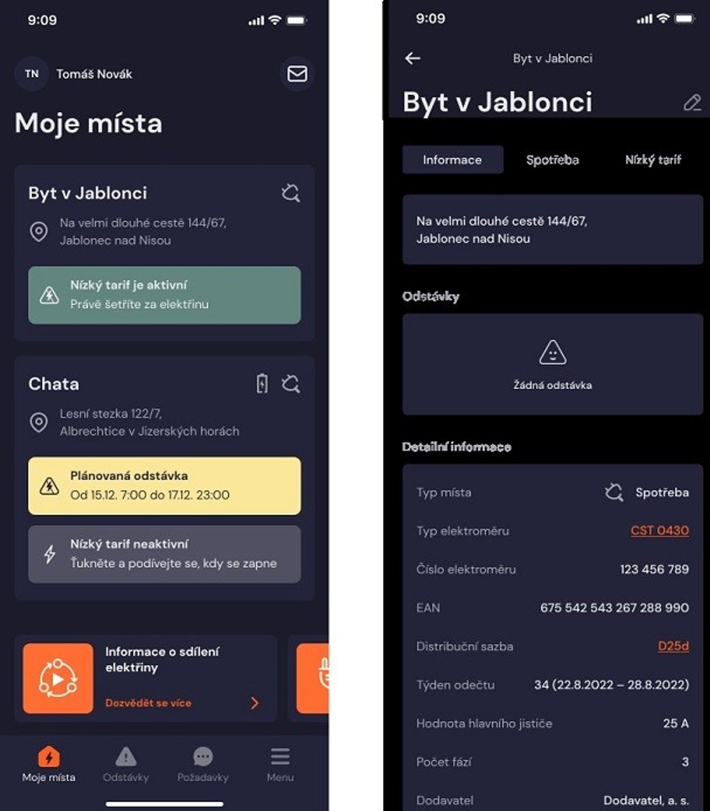 Přehled odběrných míst