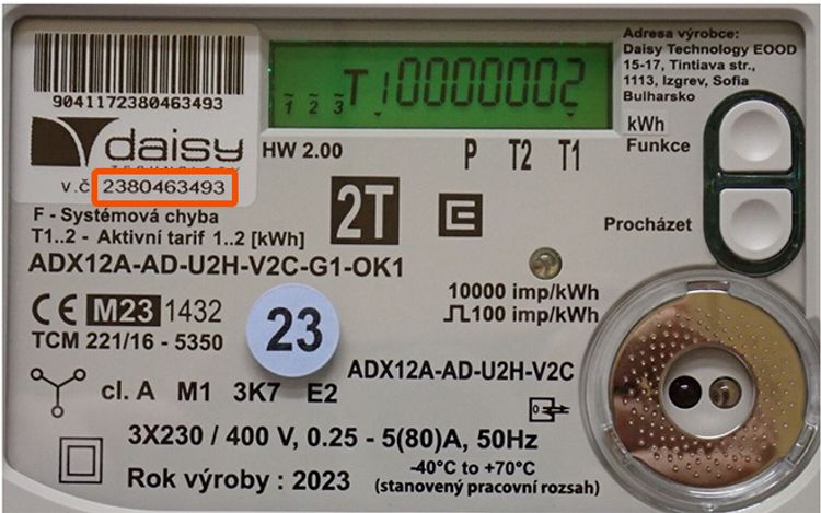 číslo elektroměru číslo elektroměru