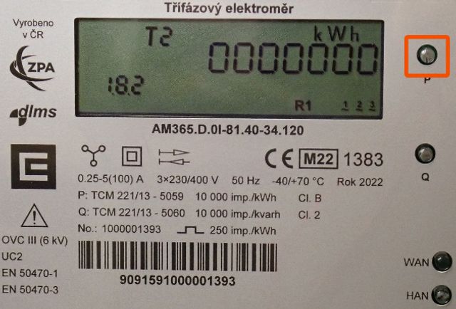 blikání metrologické diody signalizuje průchod elektrické energie
