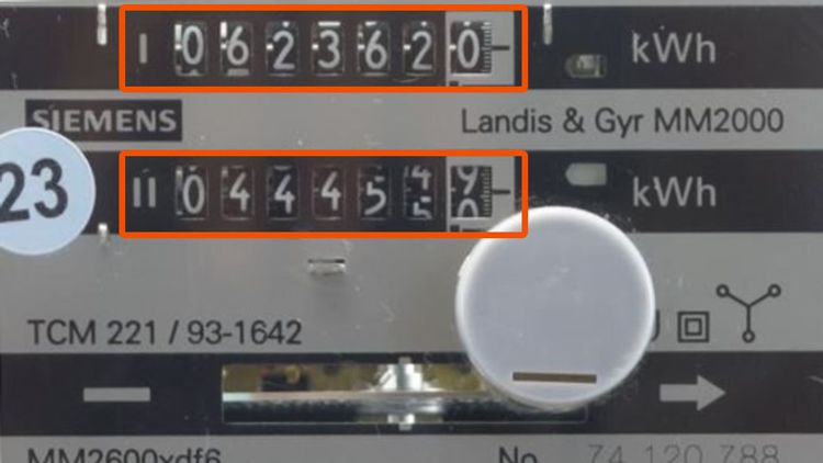 Stav elektroměru ve vysokém tarifu je 62 362,0 kWh, v nízkém tarifu 44 455,0 kWh