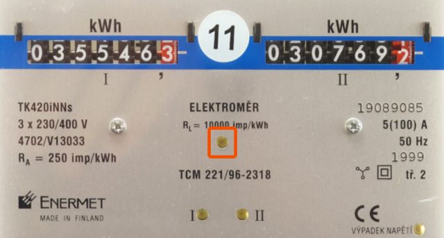blikání metrologické diody signalizuje průchod elektrické energie
