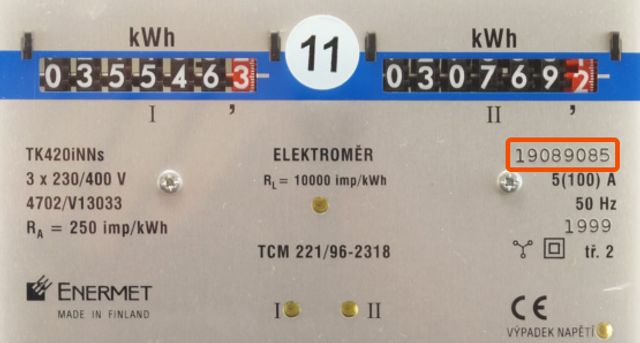 Výrobní číslo elektroměru